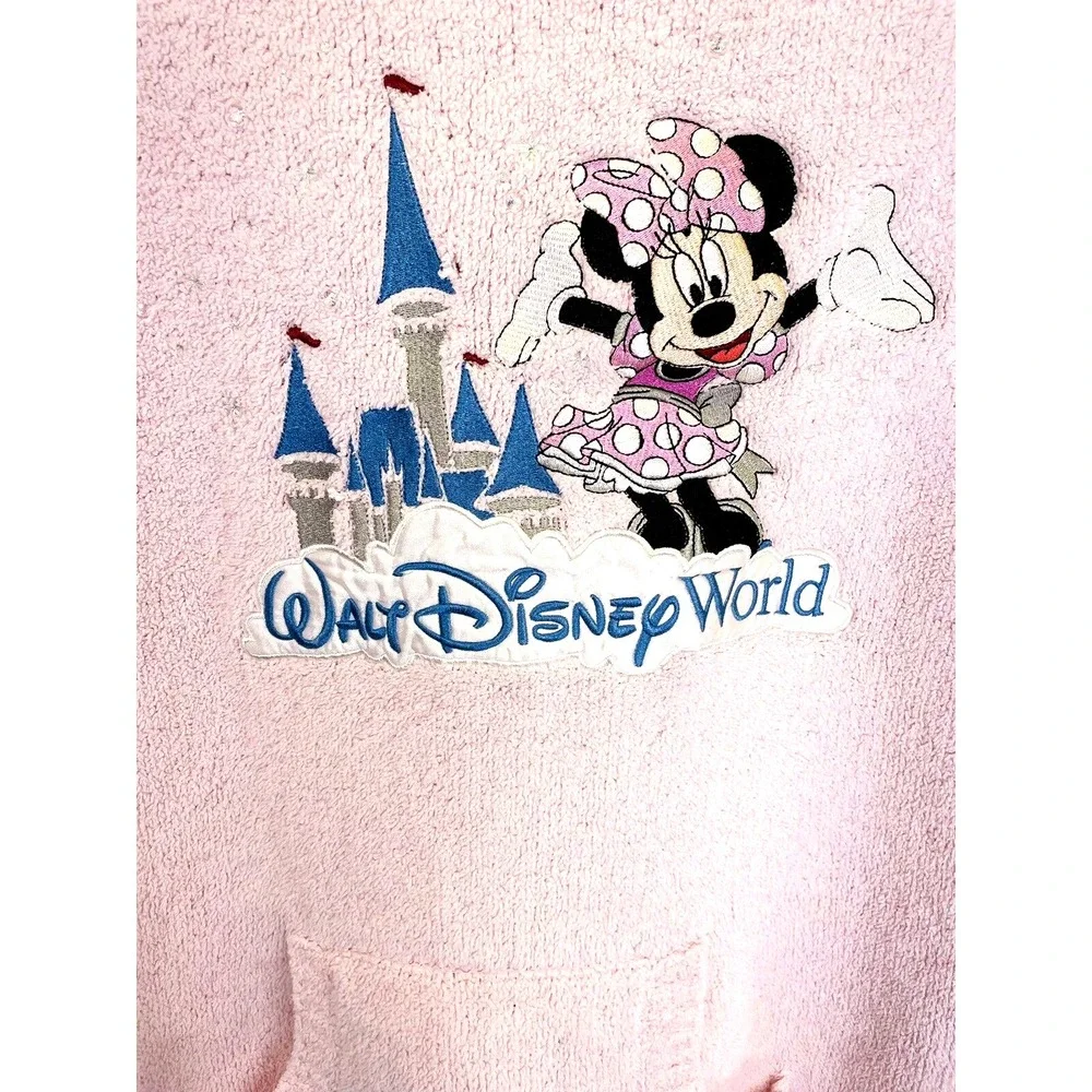 Walt Disney World Sz Large Pink Rhinestone & Embroidered Fleece Hoodie (B24) EUC